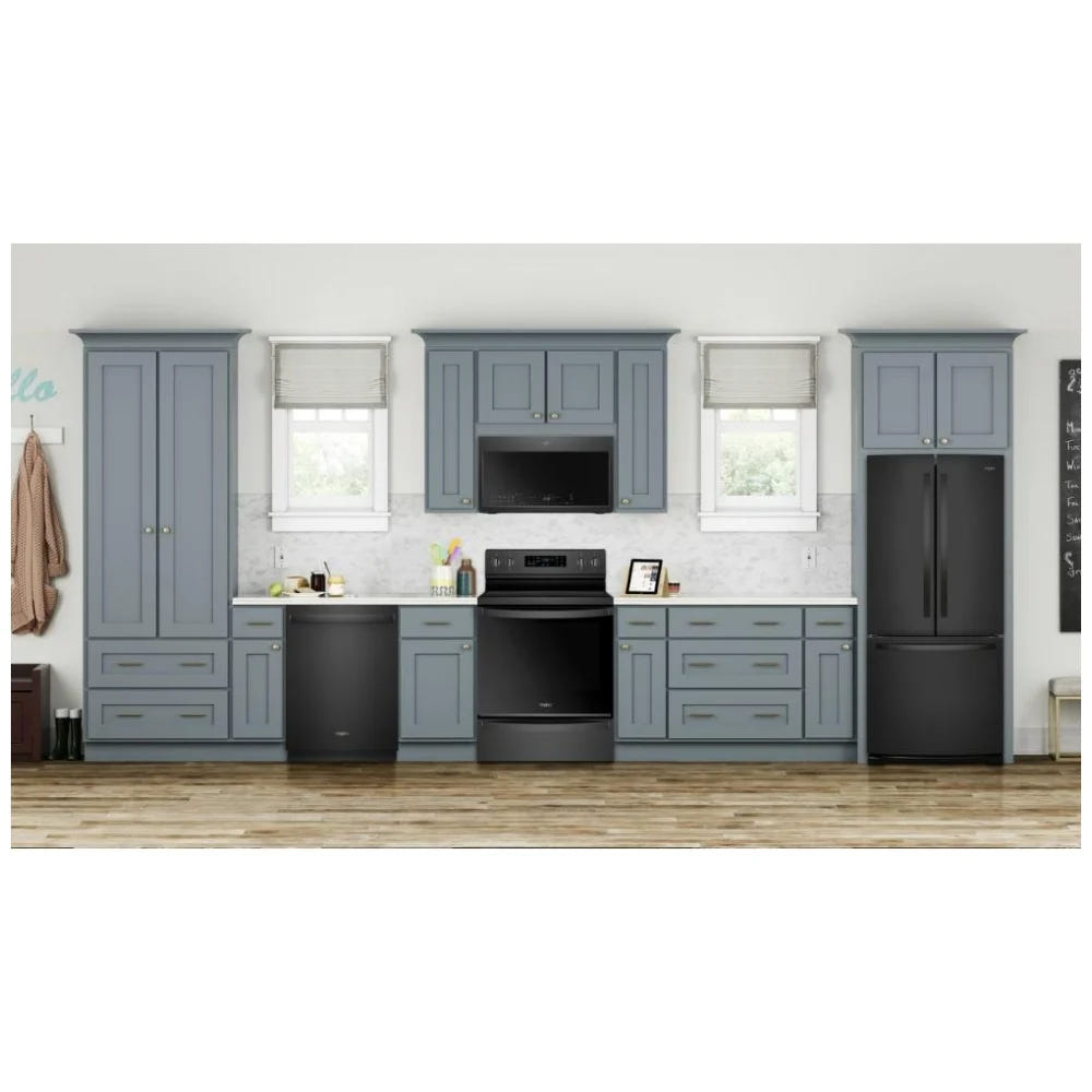 Whirlpool WRF560SMHB 法式门冰箱，30 英寸宽，19.7 立方英尺容量，制冰机（位于冷冻室），黑色