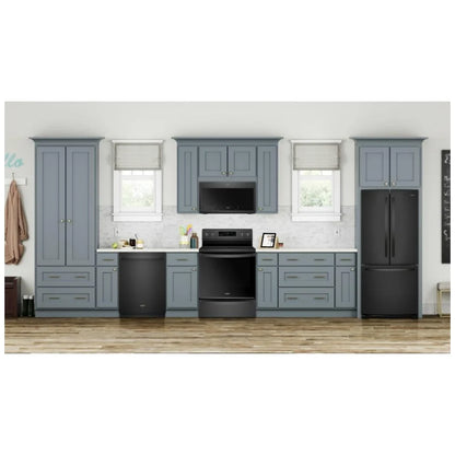 Whirlpool WRF560SMHB 法式门冰箱，30 英寸宽，19.7 立方英尺容量，制冰机（位于冷冻室），黑色