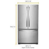 Whirlpool WRFC2036RZ French Door Refrigerator, 36 inch Width, 20 cu. ft. Capacity, Counter Depth, Water Dispenser (Interior), Ice Dispenser (Freezer Located), ENERGY STAR Certified, Stainless Steel colour