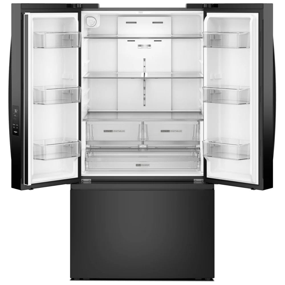 Whirlpool WRFF3136SB 法式门冰箱，36 英寸宽，能源之星认证，31 立方英尺容量，制冰机（位于冷冻室），黑色