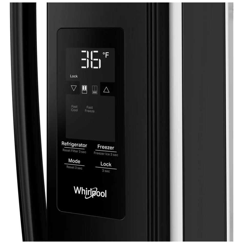 Whirlpool WRFF3136SB 法式门冰箱，36 英寸宽，能源之星认证，31 立方英尺容量，制冰机（位于冷冻室），黑色