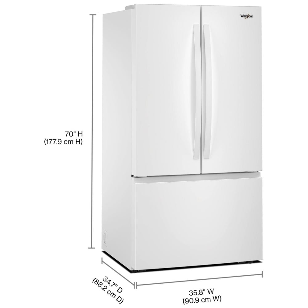 Whirlpool WRFF3136SW French Door Refrigerator, 36 inch Width, ENERGY STAR Certified, 31 cu. ft. Capacity, Ice Dispenser (Freezer Located), White colour
