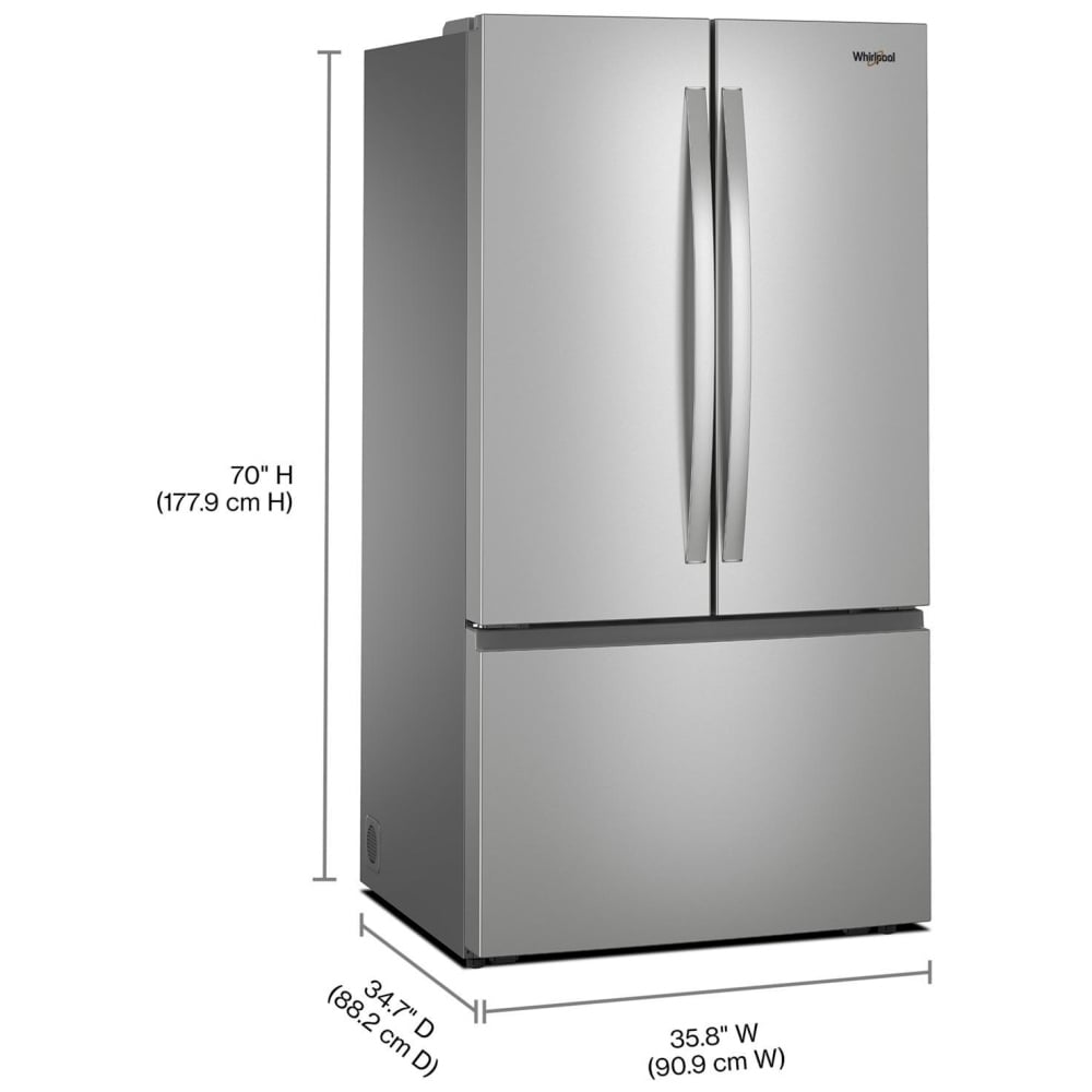 Whirlpool WRFF3136SZ French Door Refrigerator, 36 inch Width, ENERGY STAR Certified, 31 cu. ft. Capacity, Ice Dispenser (Freezer Located)