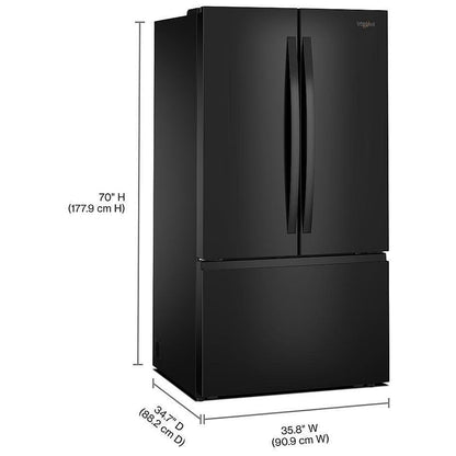 Whirlpool WRFF3336SB French Door Refrigerator, 36 inch Width, ENERGY STAR Certified, 31 cu. ft. Capacity, Water Dispenser (Interior), Ice Dispenser (Freezer Located), Black colour