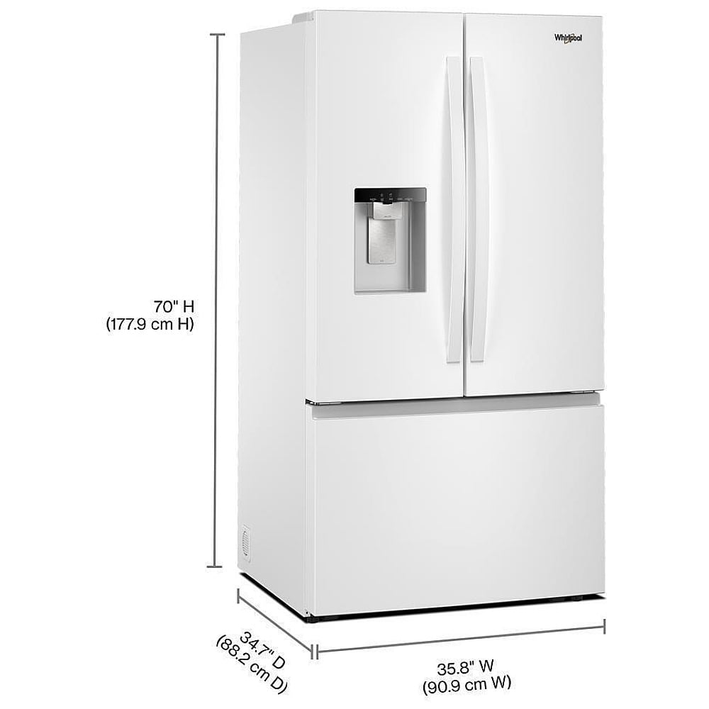 Whirlpool WRFF3536SW French Door Refrigerator, 36 inch Width, ENERGY STAR Certified, 30 cu. ft. Capacity, Water Dispenser (Exterior), Ice Dispenser (Thru Door), White colour