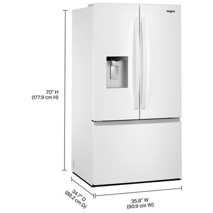 Whirlpool WRFF3536SW French Door Refrigerator, 36 inch Width, ENERGY STAR Certified, 30 cu. ft. Capacity, Water Dispenser (Exterior), Ice Dispenser (Thru Door), White colour