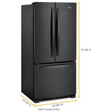 Whirlpool WRFF5333PB French Door Refrigerator, 33 inch Width, 22 cu. ft. Capacity, Water Dispenser (Interior), Ice Dispenser (Freezer Located), ENERGY STAR Certified, Black colour