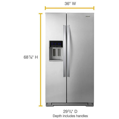 Whirlpool WRS571CIHZ Side by Side Refrigerator, 36 inch Width, Counter Depth, 20.5 cu. ft. Capacity, Water Dispenser (Exterior), Ice Dispenser (Thru Door), Stainless Steel colour