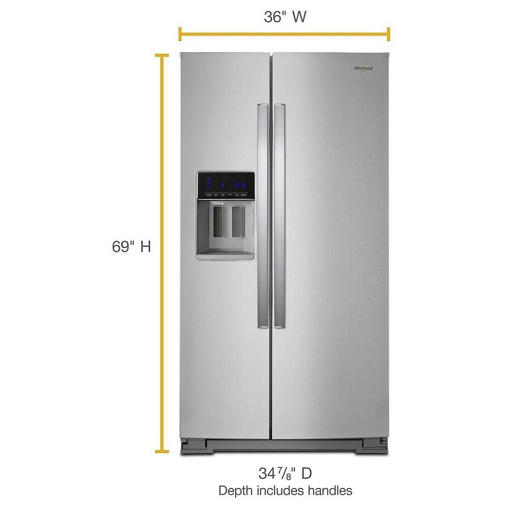 Whirlpool WRS588FIHZ Side by Side Refrigerator, 36 inch Width, 28.5 cu. ft. Capacity, Water Dispenser (Exterior), Ice Dispenser (Thru Door), Stainless Steel colour
