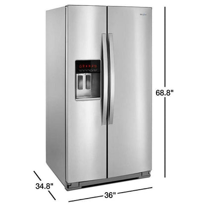 Whirlpool WRS588FIHZ Side by Side Refrigerator, 36 inch Width, 28.5 cu. ft. Capacity, Water Dispenser (Exterior), Ice Dispenser (Thru Door), Stainless Steel colour