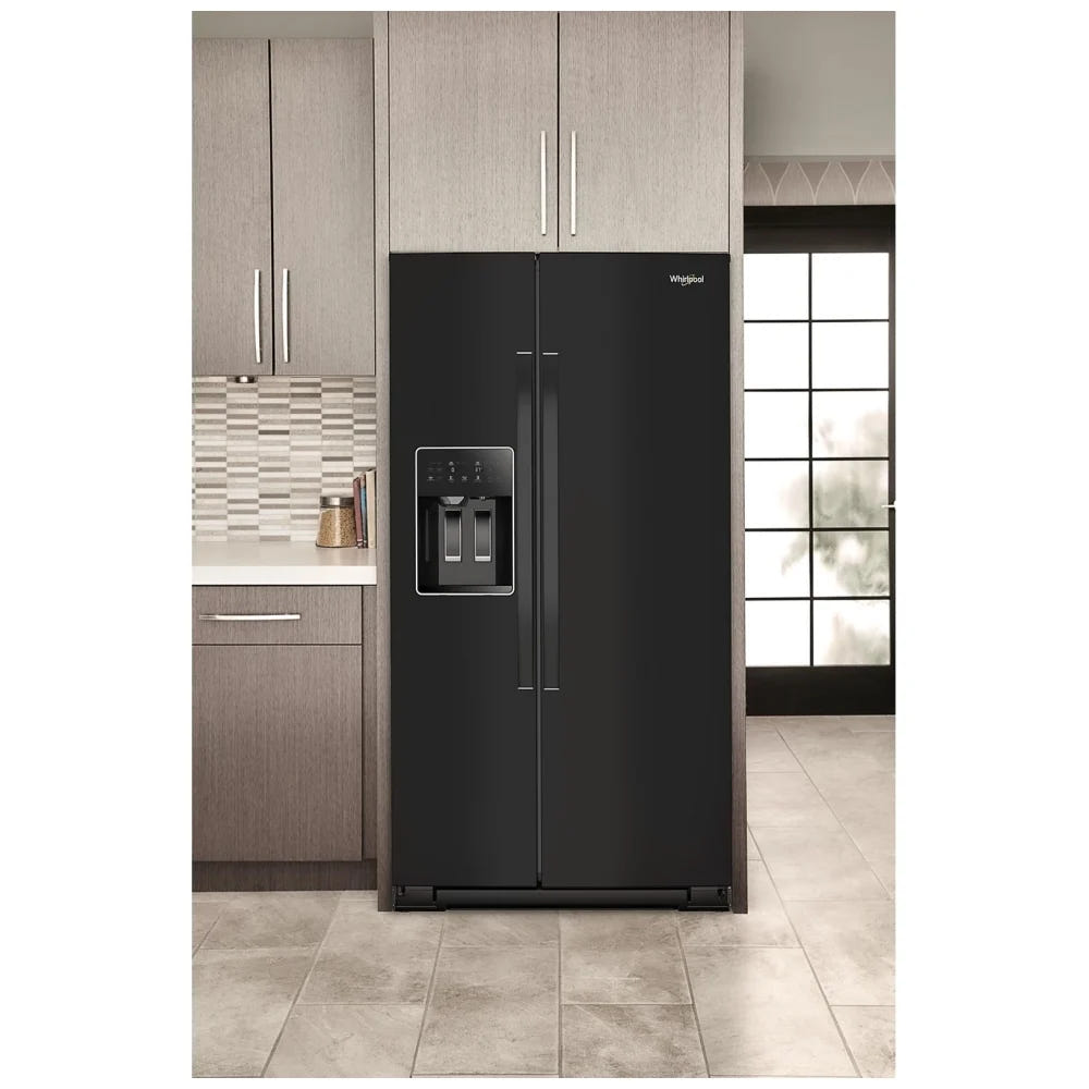 Whirlpool WRSC5536RB 并排式冰箱，36 英寸宽，台面深度，制冰机（门内），饮水机（外部），21 立方英尺容量，黑色