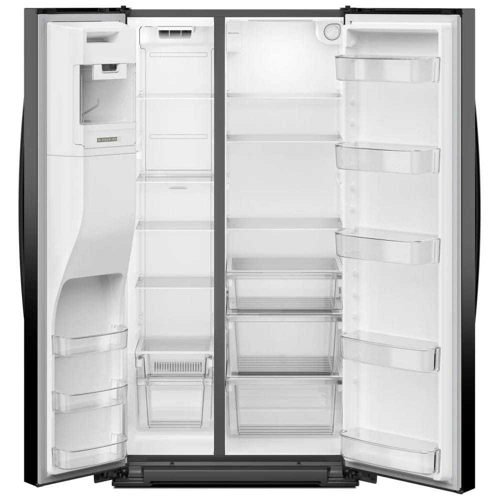 Whirlpool WRSC5536RB 并排式冰箱，36 英寸宽，台面深度，制冰机（门内），饮水机（外部），21 立方英尺容量，黑色