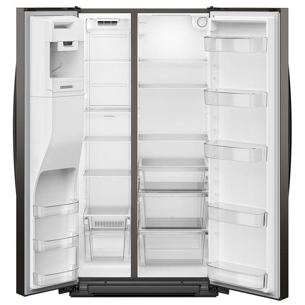 Whirlpool WRSC5536RV Side by Side Refrigerator, 36 inch Width, Counter Depth, Ice Dispenser (Thru Door), Water Dispenser (Exterior), 21 cu. ft. Capacity, Black Stainless colour