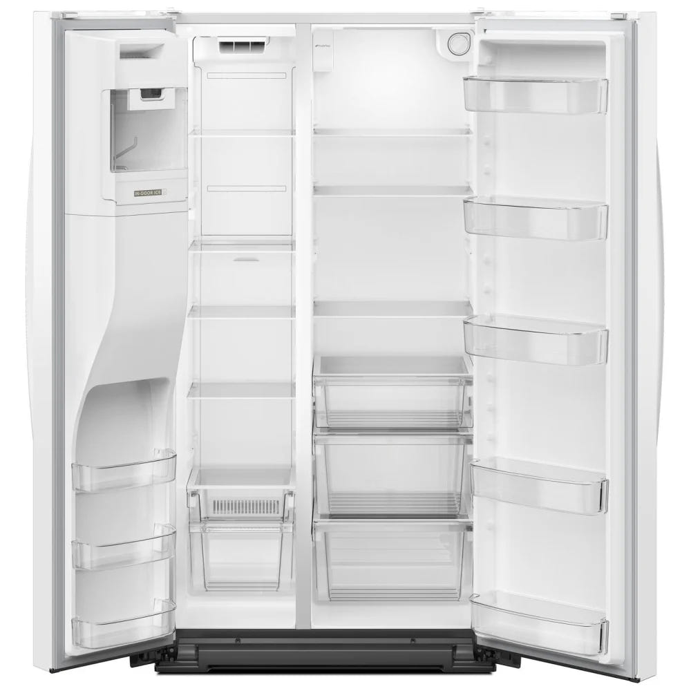 Whirlpool WRSC5536RW 对开门冰箱，36 英寸宽，台面深度，制冰机（门内），饮水机（外部），21 立方英尺容量，白色
