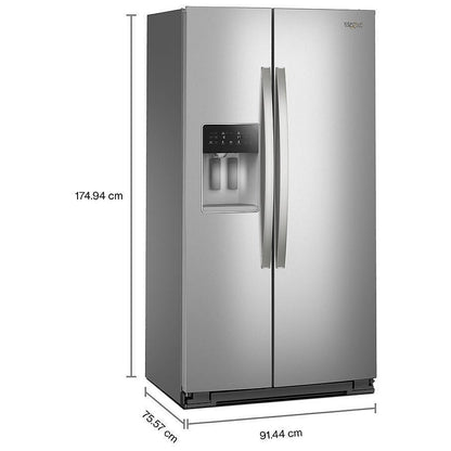 Whirlpool WRSC5536RZ Side by Side Refrigerator, 36 inch Width, Counter Depth, Ice Dispenser (Thru Door), Water Dispenser (Exterior), 21 cu. ft. Capacity, Stainless Steel colour