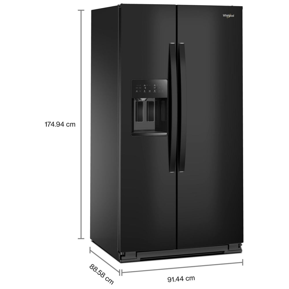 Whirlpool WRSF5536RB Side by Side Refrigerator, 36 inch Width, Ice Dispenser, 28.49 cu. ft. Capacity, Black Colour