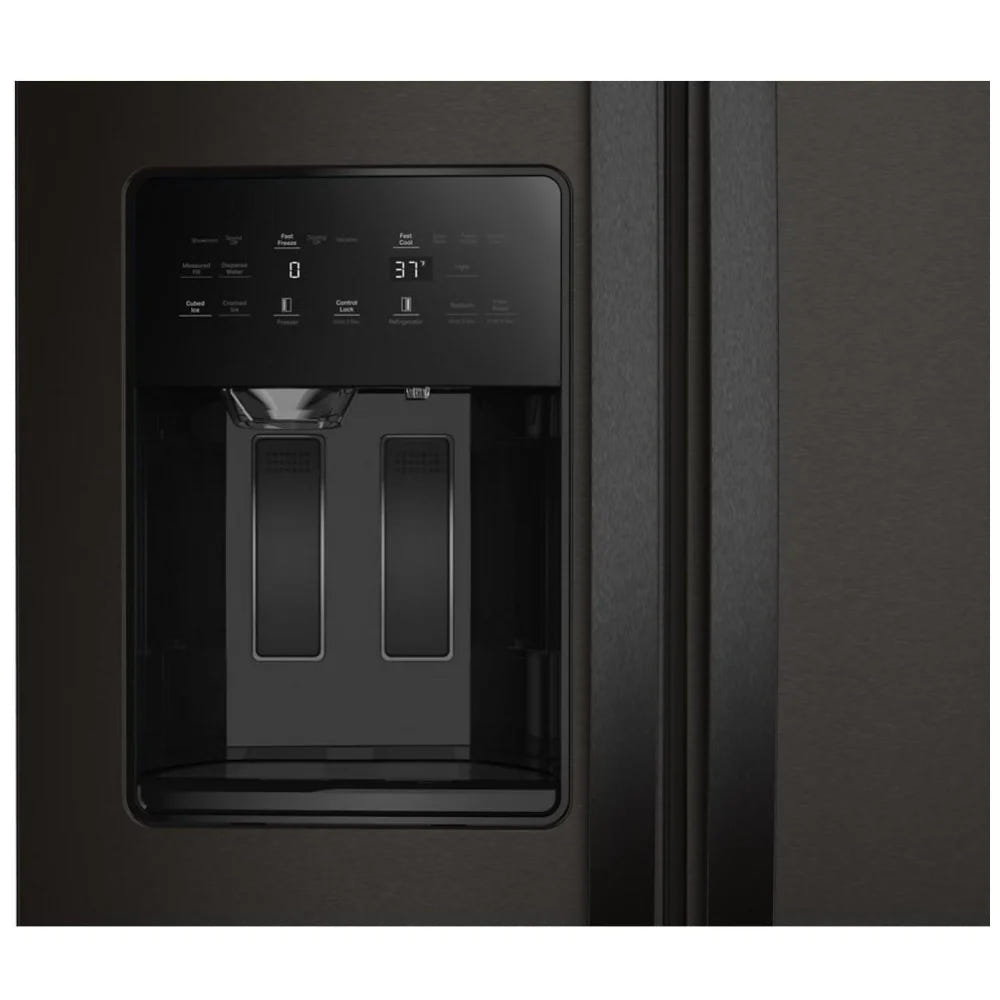 Whirlpool WRSF5536RV 并排式冰箱，36 英寸宽，制冰机（门内），饮水机（外部），28.49 立方英尺容量，黑色不锈钢
