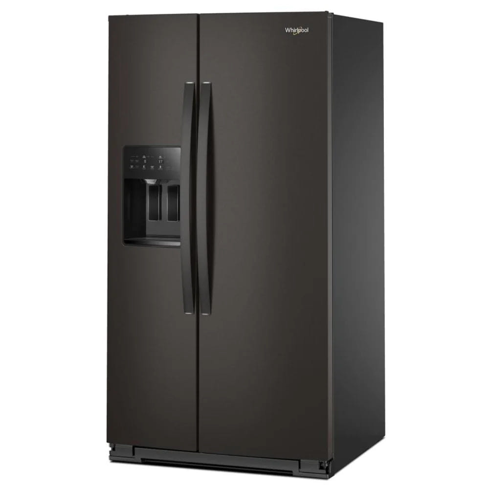 Whirlpool WRSF5536RV 并排式冰箱，36 英寸宽，制冰机（门内），饮水机（外部），28.49 立方英尺容量，黑色不锈钢