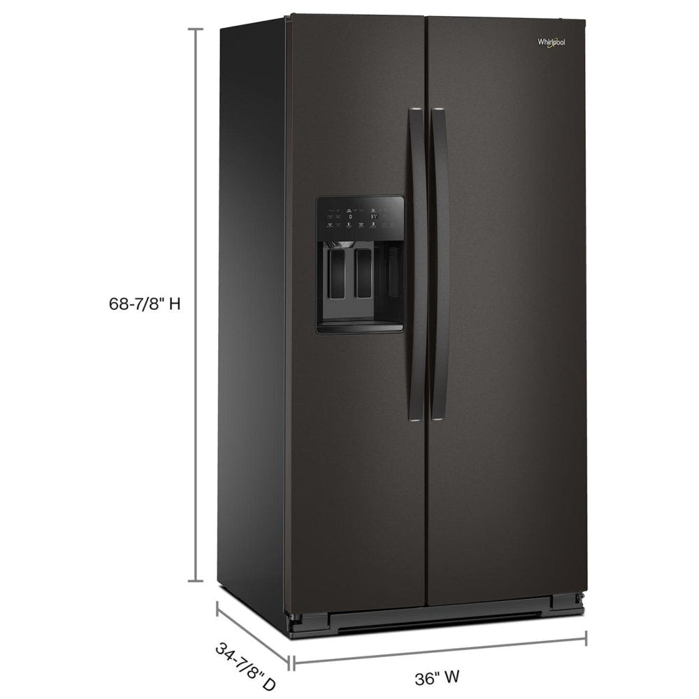 Whirlpool WRSF5536RV Side by Side Refrigerator, 36 inch Width, Ice Dispenser (Thru Door), Water Dispenser (Exterior), 28.49 cu. ft. Capacity, Black Stainless Steel colour