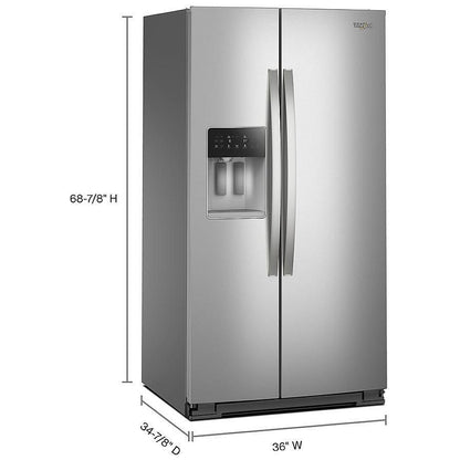 Whirlpool WRSF6536RZ Side by Side Refrigerator, 36 inch Width, Ice Dispenser (Thru Door), Water Dispenser (Exterior), 28.4 cu. ft. Capacity, FingerPrint Resistant Stainless Steel colour