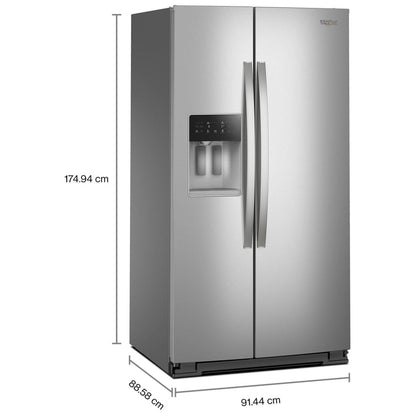 Whirlpool WRSF6536RZ Side by Side Refrigerator, 36 inch Width, Ice Dispenser (Thru Door), Water Dispenser (Exterior), 28.4 cu. ft. Capacity, FingerPrint Resistant Stainless Steel colour