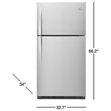 Whirlpool WRT541SZDM Top Freezer Refrigerator, 33 inch Width, 21.3 cu. ft. Capacity, Optional Ice Maker (Special Order), Stainless Steel colour