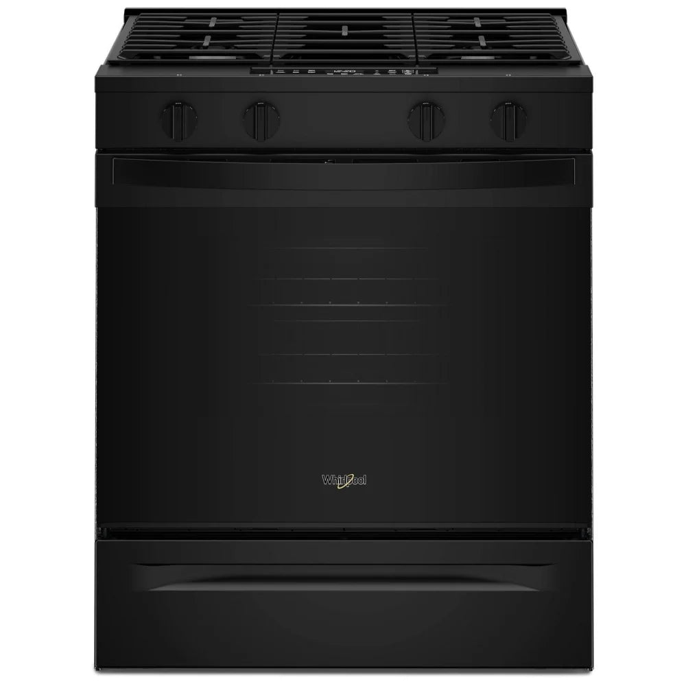 Whirlpool WSGS3330TB Gas Range, 5.0 cu. ft. Capacity, 30 inch Exterior Width, Steam Clean, 4 Burners, Storage Drawer, 18,000 BTU Highest Burner, Black colour, SpeedHeat™ Burner