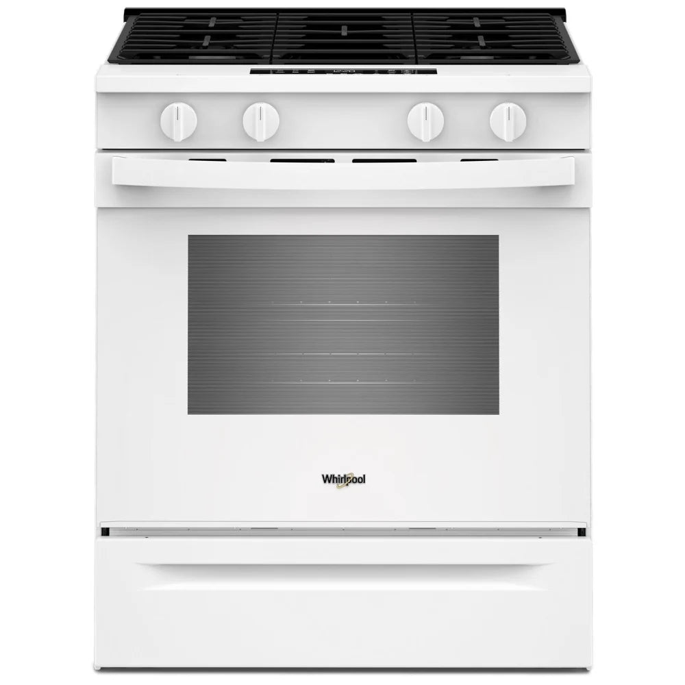 Whirlpool WSGS3330TW Gas Range, 5.0 cu. ft. Capacity, 30 inch Exterior Width, Steam Clean, 4 Burners, Storage Drawer, 18,000 BTU Highest Burner, White colour, SpeedHeat™ Burner