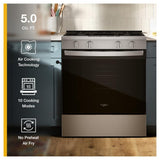 Whirlpool WSGS4530TZ Gas Range, 5.0 cu. ft. Capacity, 30 inch Exterior Width, Steam Clean, 4 Burners, Storage Drawer, Air Fry, 18,000 BTU Highest Burner, FingerPrint Resistant Stainless colour, SpeedHeat™ Burner