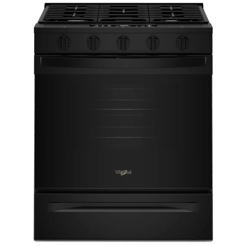 Whirlpool WSGS5030SB Gas Range, 5 cu. ft. Capacity, 30 inch Exterior Width, Steam & Self Clean, Convection, 5 Burners, Storage Drawer, Air Fry, 18,000 BTU Highest Burner, Black colour