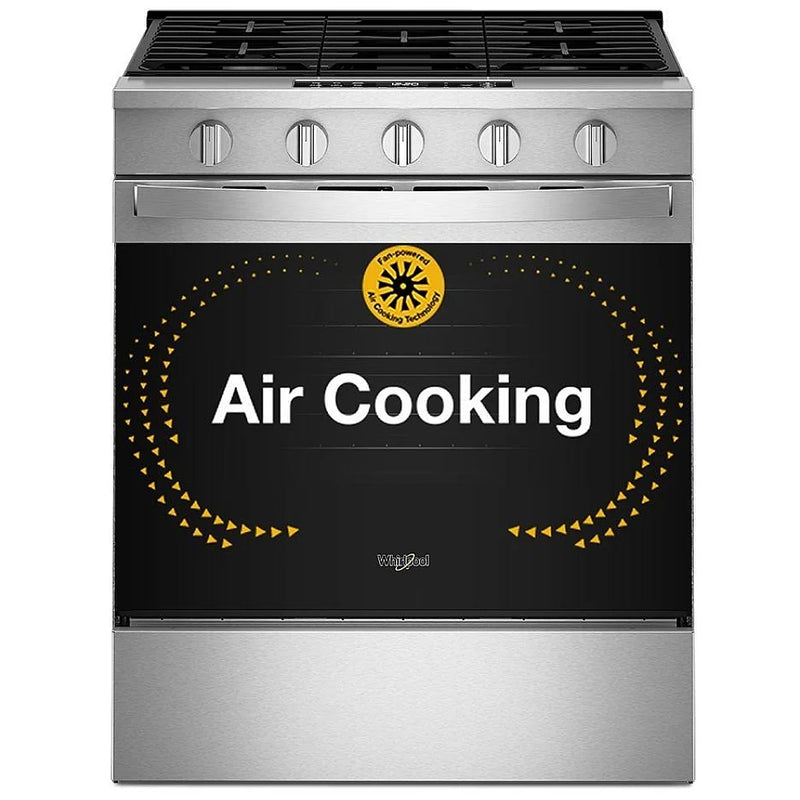 Whirlpool WSGS5030SZ Gas Range, 5 cu. ft. Capacity, 30 inch Exterior Width, Steam & Self Clean, Convection, 5 Burners, Storage Drawer, Air Fry, 18,000 BTU Highest Burner, FingerPrint Resistant Stainless Steel colour