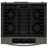 Whirlpool WSGS7530RV Gas Range, 5.3 cu. ft. Capacity, 30 inch Exterior Width, Steam & Self Clean, True Convection, 5 Burners, Storage Drawer, Yes, 18,000 BTU Highest Burner, Black Stainless Steel colour