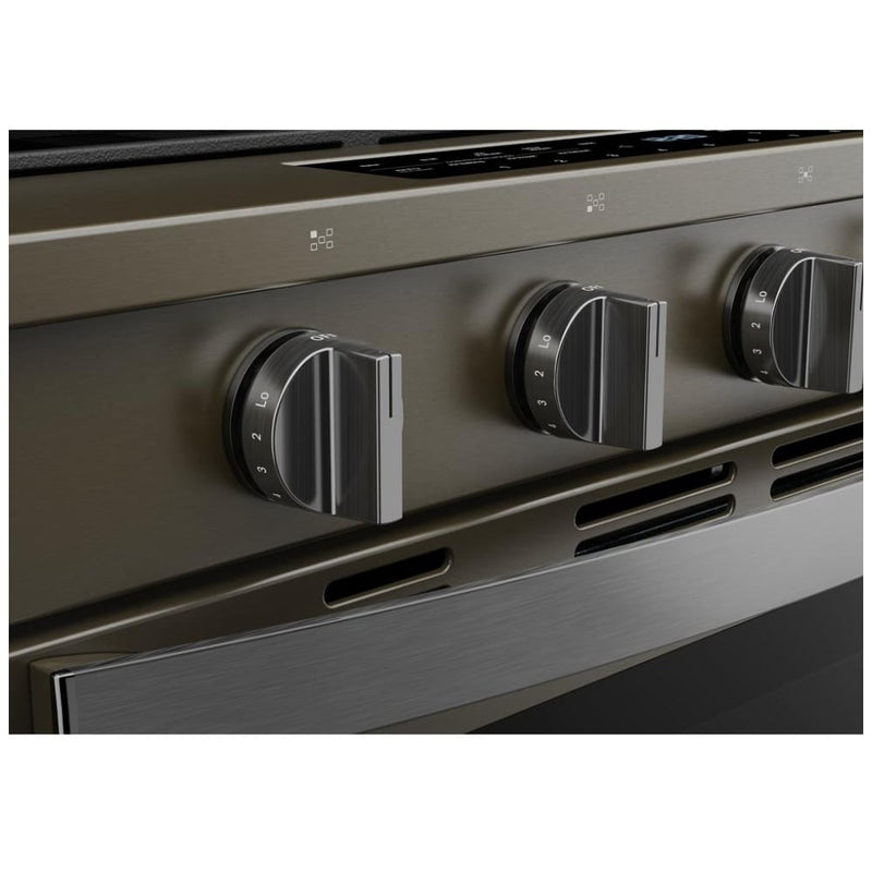 Whirlpool WSGS7530RV Gas Range, 5.3 cu. ft. Capacity, 30 inch Exterior Width, Steam & Self Clean, True Convection, 5 Burners, Storage Drawer, Yes, 18,000 BTU Highest Burner, Black Stainless Steel colour