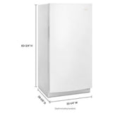 Whirlpool WZF34X16DW Upright Freezer, 30 inch Width, 16 cu. ft. Capacity, Frost Free, Reversible Door, Interior Light (Freezer), White colour