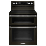 KitchenAid YKFED500EBS Electric Range, 6.7 cu. ft. Capacity, 30 inch Exterior Width, True Convection, 5 Burners, Self Clean, Double Oven, 3,200 W Highest Element, Black Stainless Steel colour