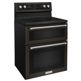 KitchenAid YKFED500EBS Electric Range, 6.7 cu. ft. Capacity, 30 inch Exterior Width, True Convection, 5 Burners, Self Clean, Double Oven, 3,200 W Highest Element, Black Stainless Steel colour
