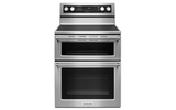 KitchenAid YKFED500EBS Electric Range, 6.7 cu. ft. Capacity, 30 inch Exterior Width, True Convection, 5 Burners, Self Clean, Double Oven, 3,200 W Highest Element, Black Stainless Steel colour