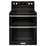 KitchenAid YKFED500EBS Electric Range, 6.7 cu. ft. Capacity, 30 inch Exterior Width, True Convection, 5 Burners, Self Clean, Double Oven, 3,200 W Highest Element, Black Stainless Steel colour