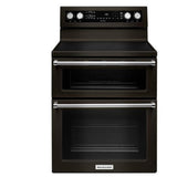 KitchenAid YKFED500EBS Electric Range, 6.7 cu. ft. Capacity, 30 inch Exterior Width, True Convection, 5 Burners, Self Clean, Double Oven, 3,200 W Highest Element, Black Stainless Steel colour