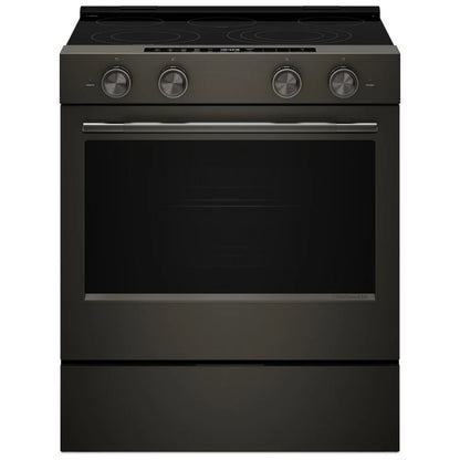 KitchenAid YKSES530SBE 电炉，5.3 立方英尺容量，30 英寸外部宽度，真对流，5 个燃烧器，储物抽屉，空气炸锅，自清洁，3,200 瓦最高燃烧器元件，黑色矿石色