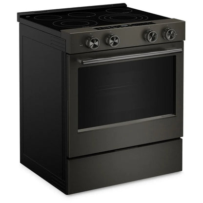 KitchenAid YKSES530SBE 电炉，5.3 立方英尺容量，30 英寸外部宽度，真对流，5 个燃烧器，储物抽屉，空气炸锅，自清洁，3,200 瓦最高燃烧器元件，黑色矿石色