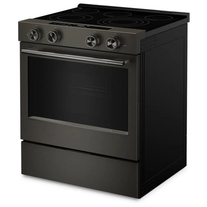 KitchenAid YKSES530SBE 电炉，5.3 立方英尺容量，30 英寸外部宽度，真对流，5 个燃烧器，储物抽屉，空气炸锅，自清洁，3,200 瓦最高燃烧器元件，黑色矿石色