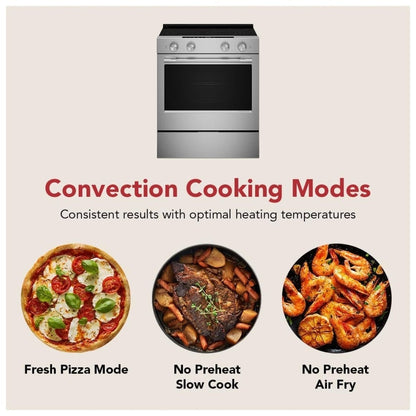 KitchenAid YKSES530SPS Electric Range, 5.3 cu. ft. Capacity, 30 inch Exterior Width, True Convection, 5 Burners, Storage Drawer, Air Fry, Self Clean