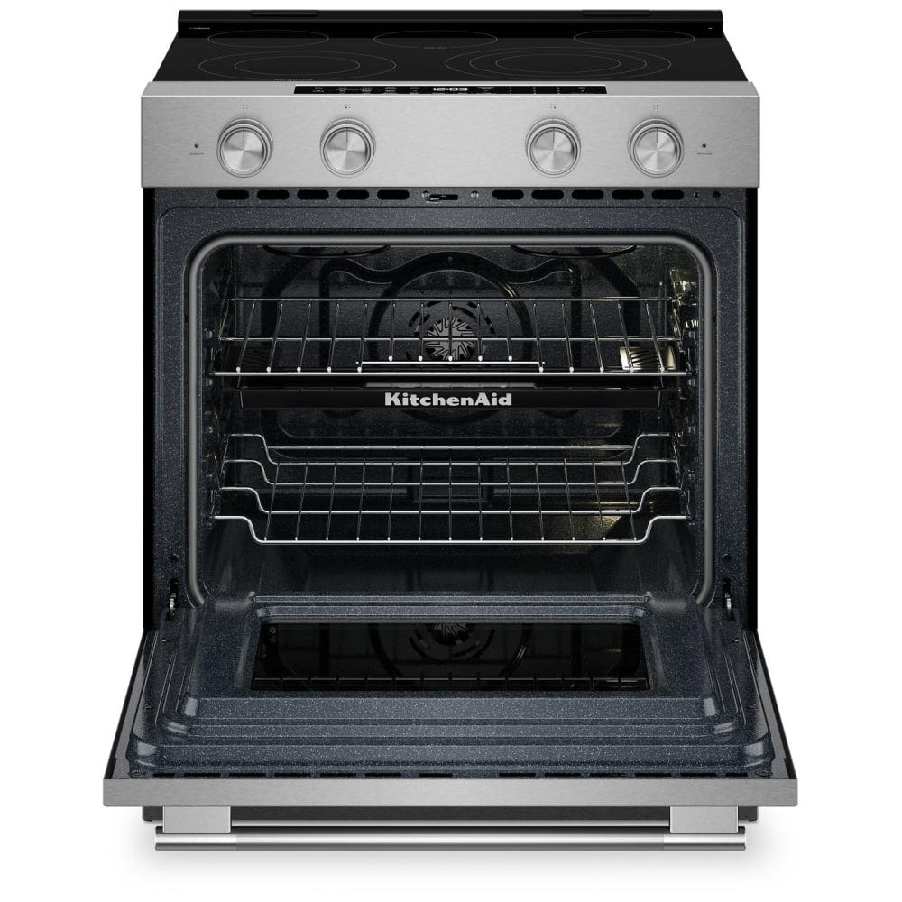 KitchenAid YKSES530SPS Electric Range, 5.3 cu. ft. Capacity, 30 inch Exterior Width, True Convection, 5 Burners, Storage Drawer, Air Fry, Self Clean