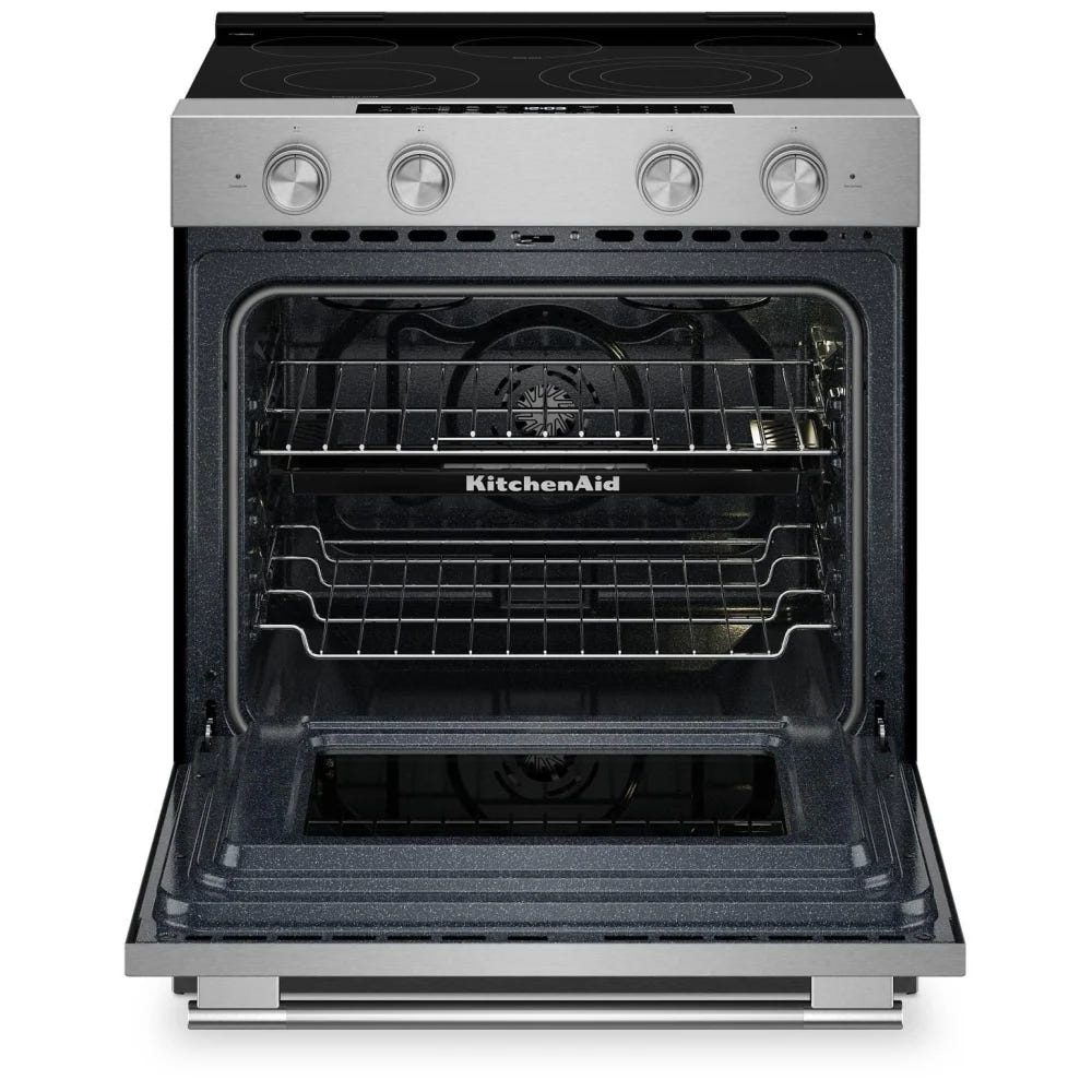 KitchenAid YKSES530SPS Electric Range, 5.3 cu. ft. Capacity, 30 inch Exterior Width, True Convection, 5 Burners, Storage Drawer, Air Fry, Self Clean