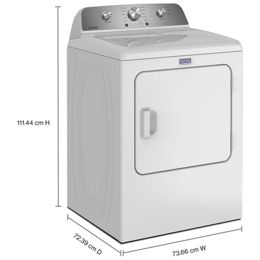 Maytag YMED4205SW 电动烘干机，7.0 立方英尺容量，3 种温度设置，钢制滚筒，白色