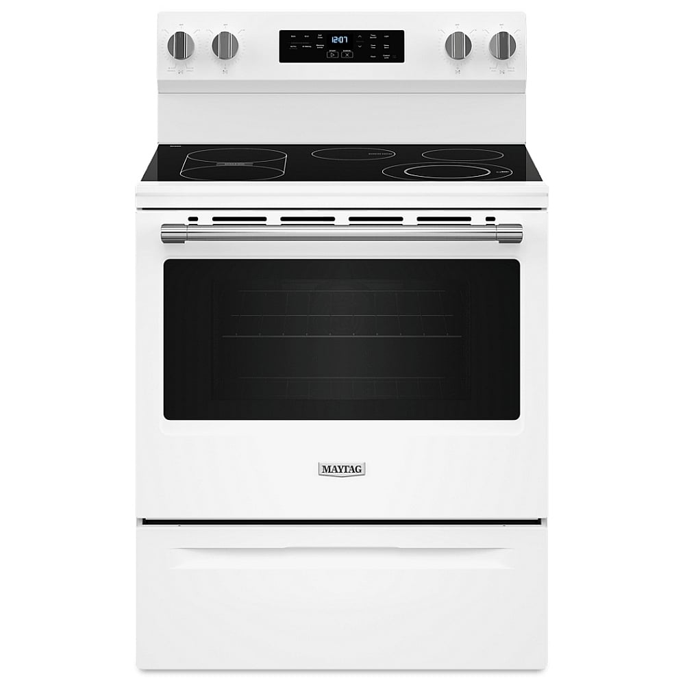 Maytag YMFES6030RW Electric Range, 5.3 cu. ft. Capacity, 30 inch Exterior Width, Convection, 5 Burners, Storage Drawer, Yes, Self Clean, 3,000 W Highest Element, White colour