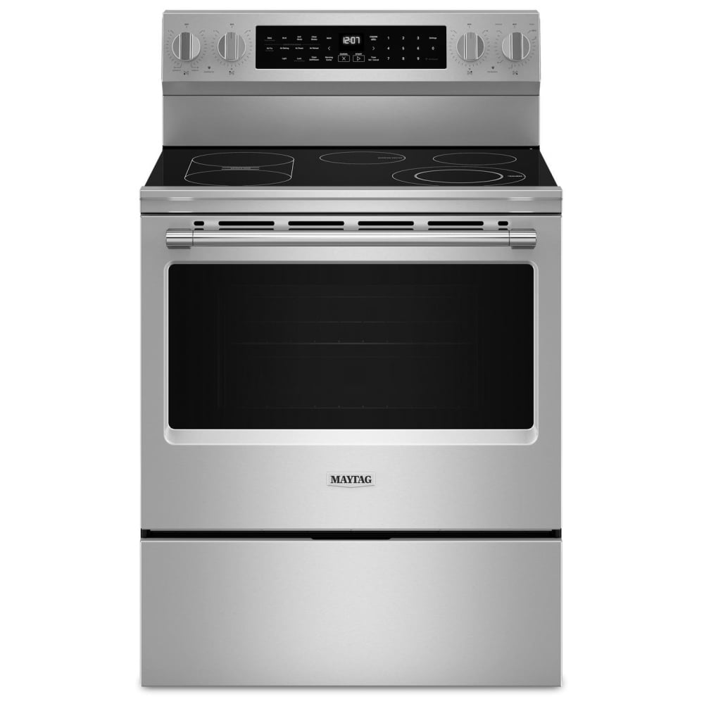 Maytag YMFES8030RZ Electric Range, 5.3 cu. ft. Capacity, 30 inch Exterior Width, True Convection, 5 Burners, Storage Drawer, Yes, Self Clean, 3,200 W Highest Element, FingerPrint Resistant Stainless Steel colour