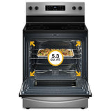 Whirlpool YWFES3330RB Electric Range, 5.3 cu. ft. Capacity, 30 inch Exterior Width, 5 Burners, Storage Drawer, Steam Clean, 3,000 W Highest Element, Black colour