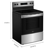 Whirlpool YWFES3530RS Electric Range, 5.3 cu. ft. Capacity, 30 inch Exterior Width, 4 Burners, Storage Drawer, Self Clean, 3,000 W Highest Element, Stainless Steel colour